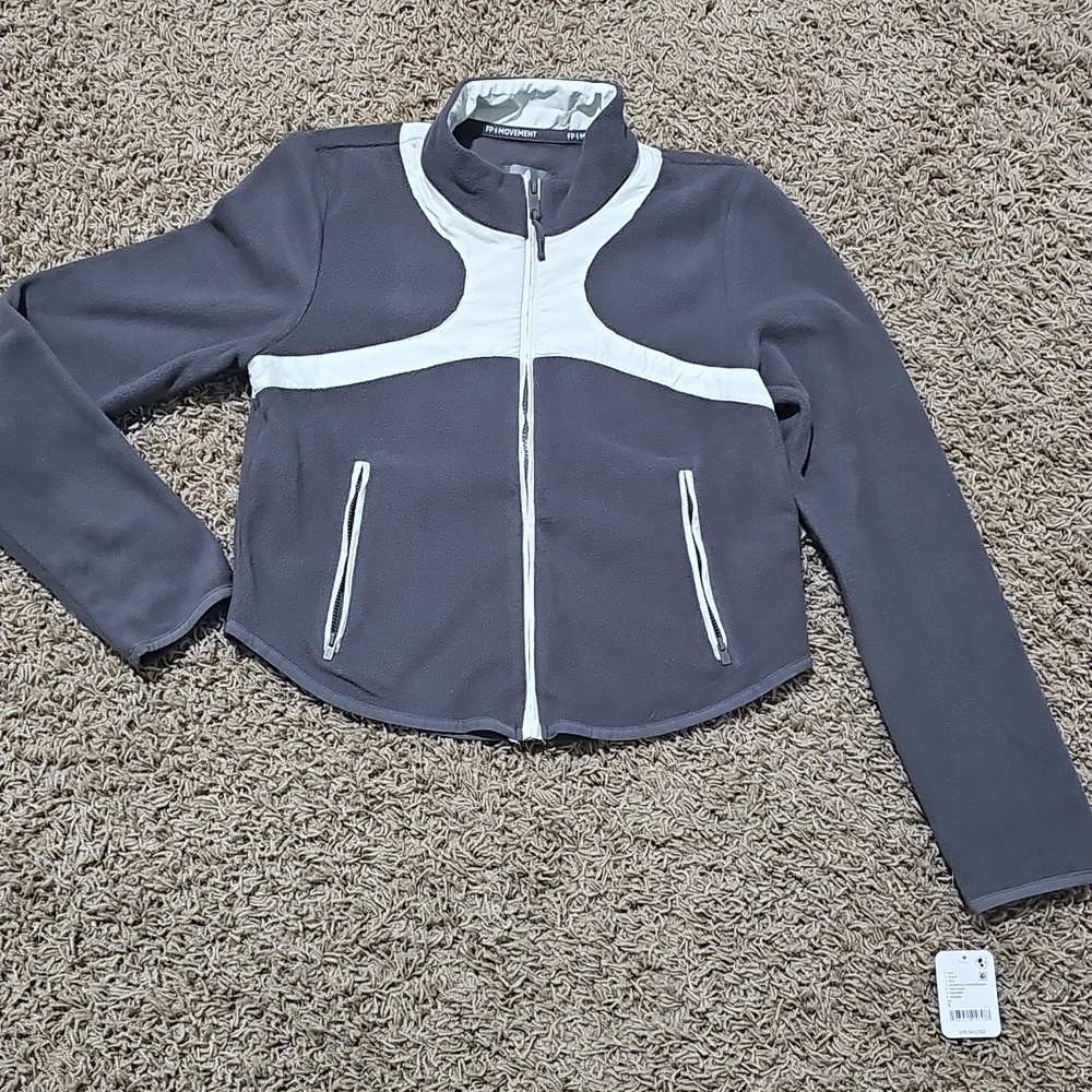NWT Free People Movement Jacket In The Zone Zip Up Fleece Gunmetal Wintergreen - Picture 2 of 9